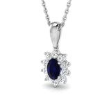 Blue Sapphire 0.30ct Oval with Diamond Cluster Pendant Necklace in 9k White Gold - All Diamond