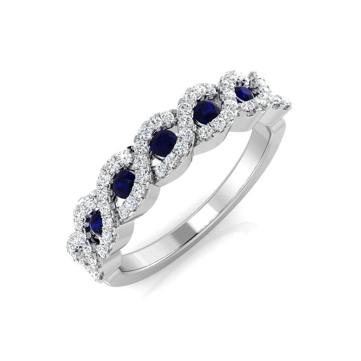 Anillo de cóctel con diamantes y zafiros azules de 0,55 quilates en oro blanco de 18 k
