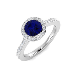 Blue Sapphire & Diamond 1.30ct Halo Ring in 18k White Gold - All Diamond