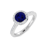 Blue Sapphire & Diamond 1.30ct Halo Ring in 18k White Gold - All Diamond