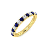 Blue Sapphire & Diamond Half Eternity Ring 0.60ct in 18k Yellow Gold - All Diamond