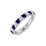 Blue Sapphire & Diamond Half Eternity Ring 0.80ct in 18k White Gold - All Diamond