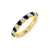 Blue Sapphire & Diamond Half Eternity Ring 0.80ct in 18k Yellow Gold - All Diamond
