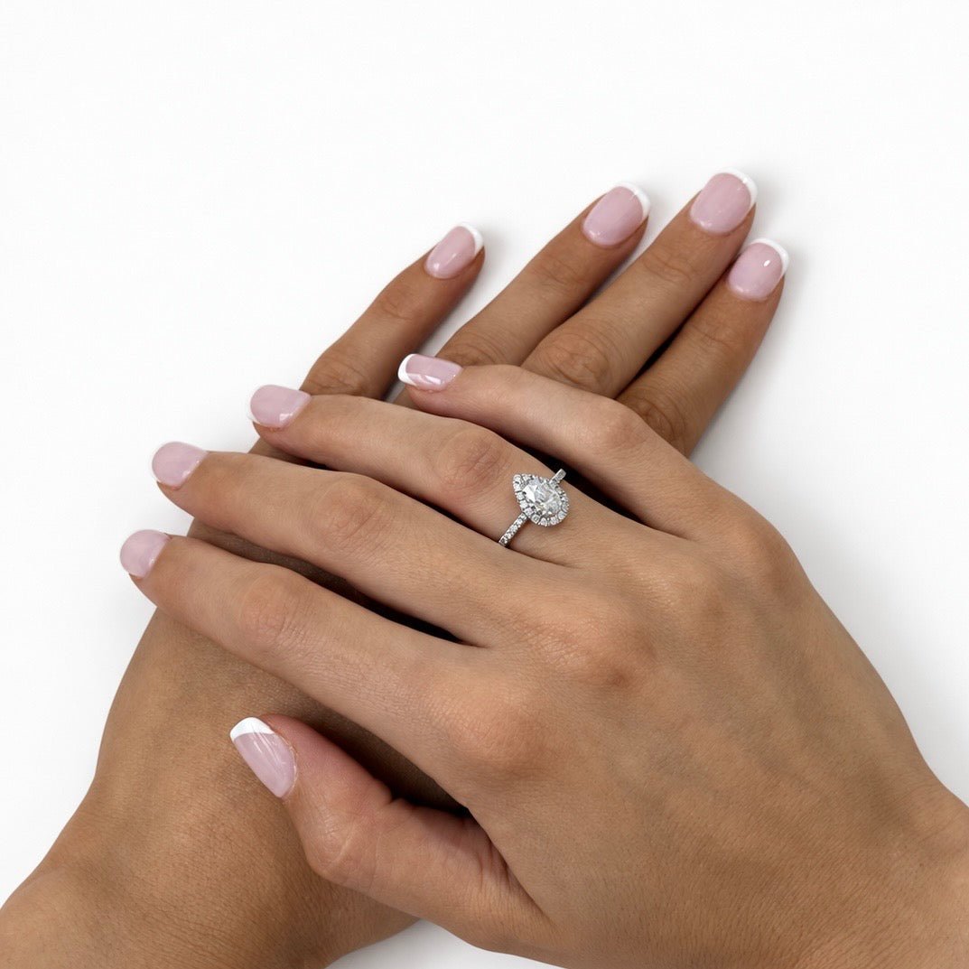Certified Diamond Halo Pear Engagement Ring 1.15ct 18k White Gold - All Diamond