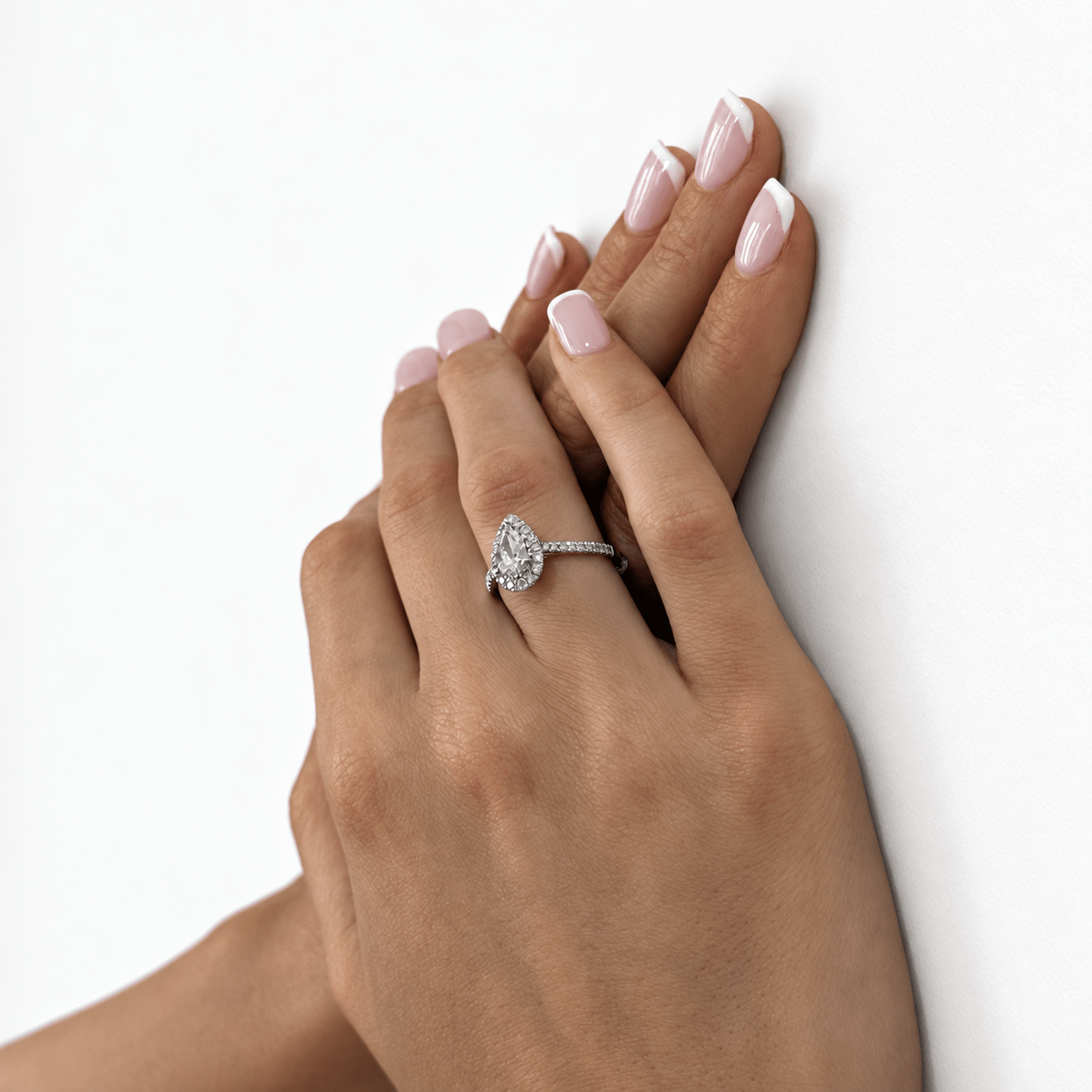Certified Diamond Halo Pear Engagement Ring 1.15ct Platinum - All Diamond