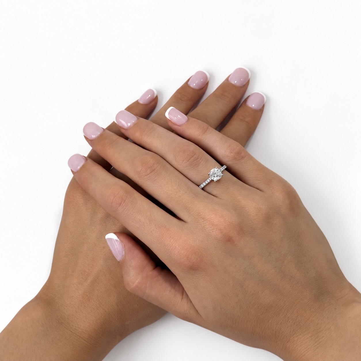 Certified Diamond Round Side Stone Engagement Ring 1.25ct G/SI 18k White Gold - All Diamond