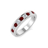 Channel Ruby & Diamond Half Eternity Ring 0.55ct 18k White Gold - All Diamond