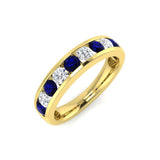Channel Sapphire & Diamond Half Eternity Ring 0.55ct 18k Yellow Gold - All Diamond