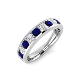 Channel Sapphire & Diamond Half Eternity Ring 0.90ct 18k White Gold - All Diamond