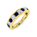Channel Sapphire & Diamond Half Eternity Ring 1.15ct 18k Yellow Gold - All Diamond
