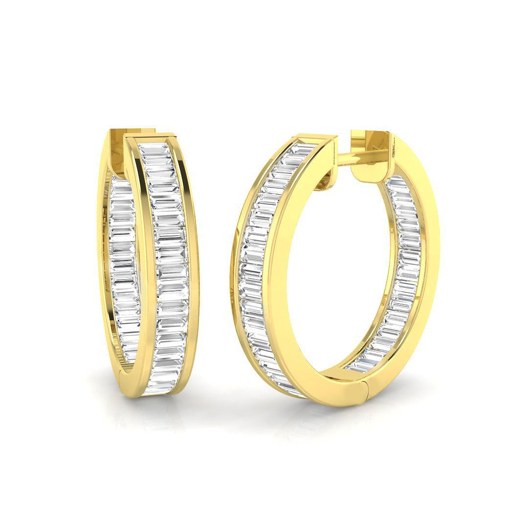 Channel Set Baguette Diamond Hoop Earrings 1.00ct G/SI 18k Yellow Gold - All Diamond