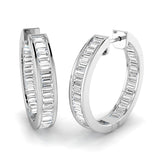 Channel Set Baguette Diamond Hoop Earrings 3.00ct G/SI 18k White Gold - All Diamond