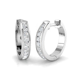 Channel Set Diamond Hoop Earrings 0.35ct G/SI 18k White Gold 14.0mm - All Diamond