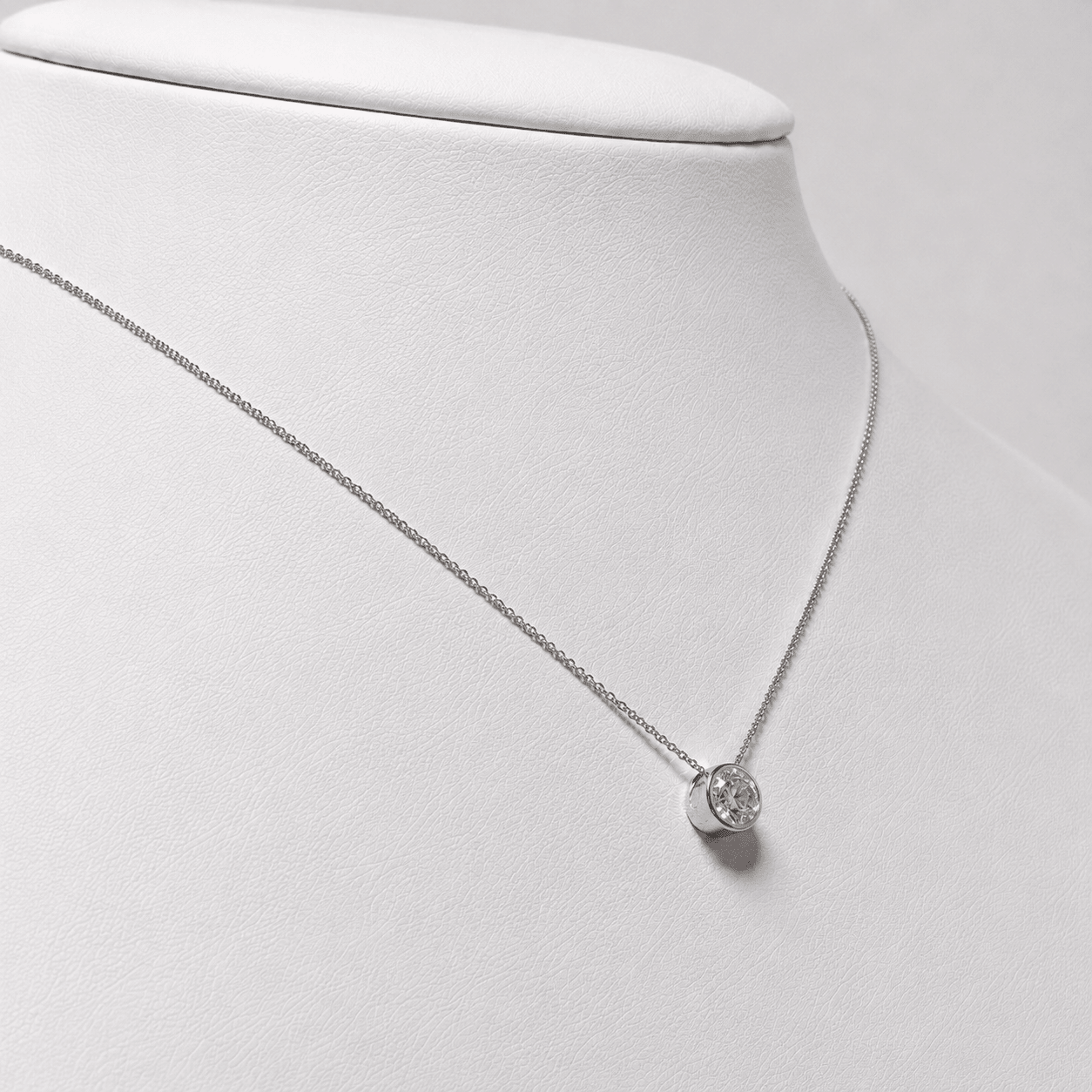 Classic Rub Over Diamond Solitaire Pendant 0.75ct G/SI 18k White Gold - All Diamond