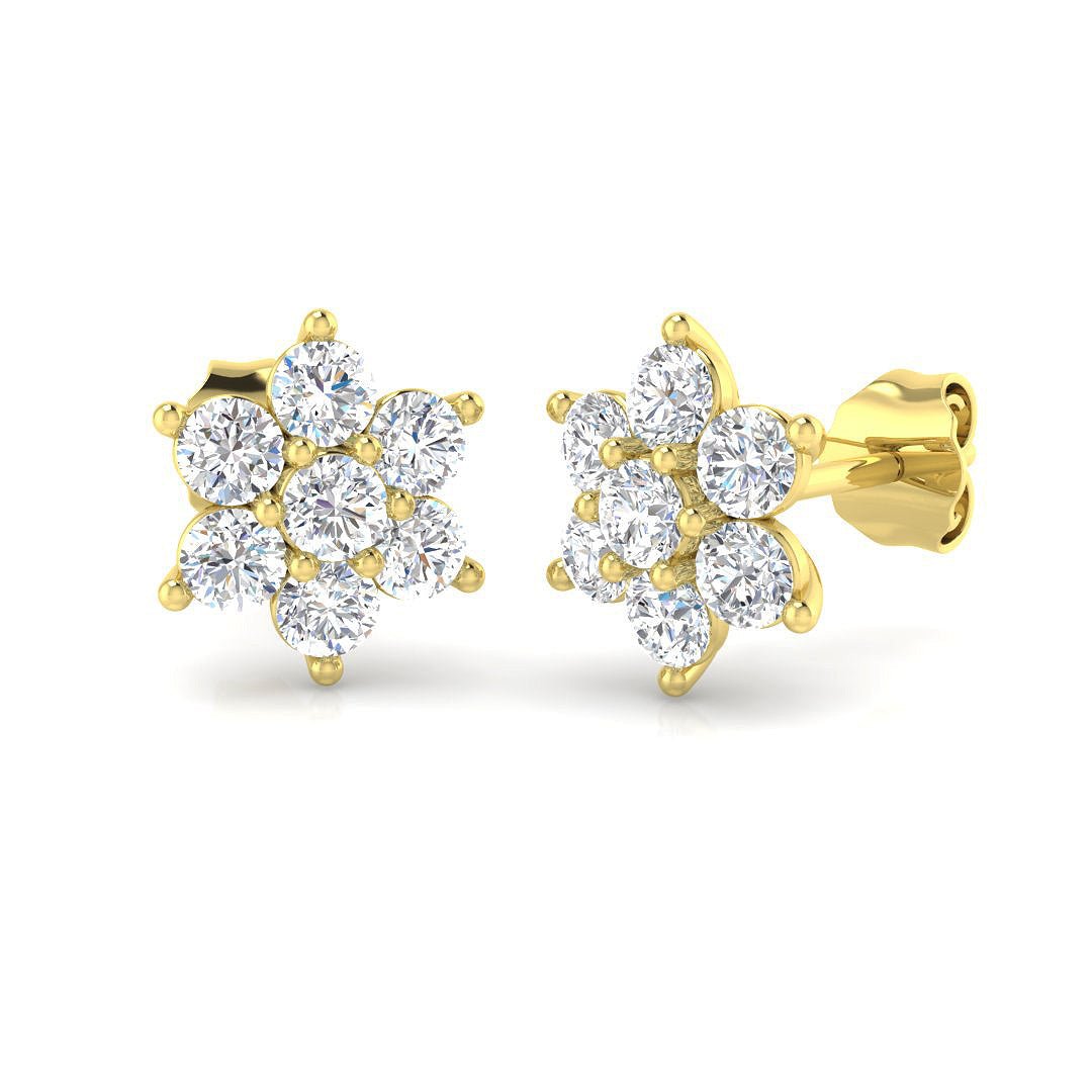 Daisy Diamond Cluster Earrings 1.00ct G/SI in 18k Yellow Gold - All Diamond