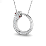 Diamond and Ruby Snake Pendant Necklace 0.30ct in 9k White Gold - All Diamond