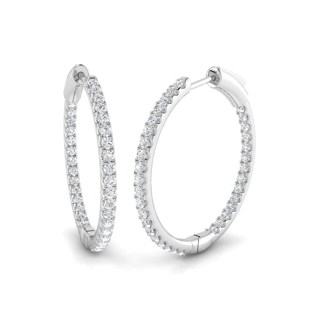 Diamond Claw Hoop Earrings 0.70ct G/SI Quality 18k White Gold 24.0mm - All Diamond