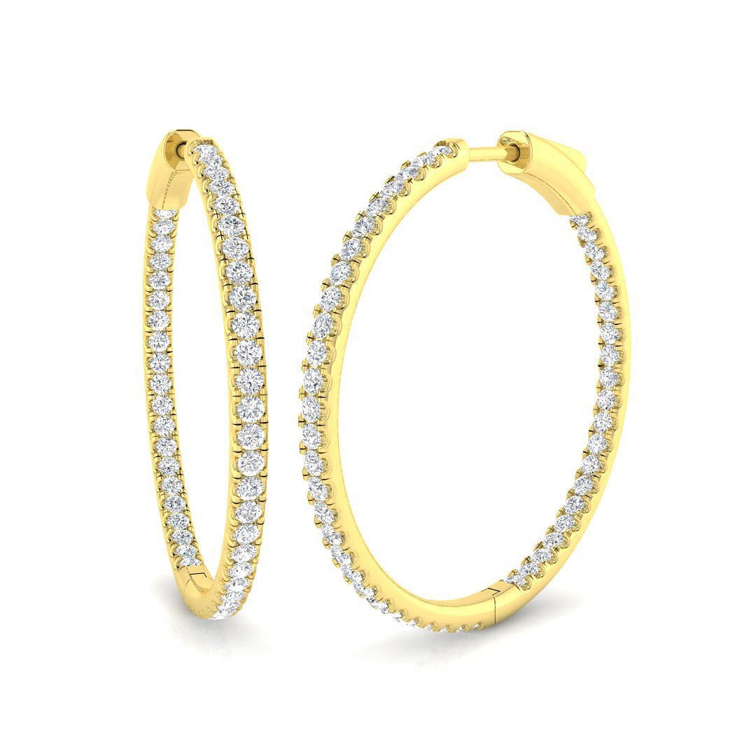 Diamond Claw Hoop Earrings 1.50ct G/SI Quality 18k Yellow Gold 34.0mm - All Diamond