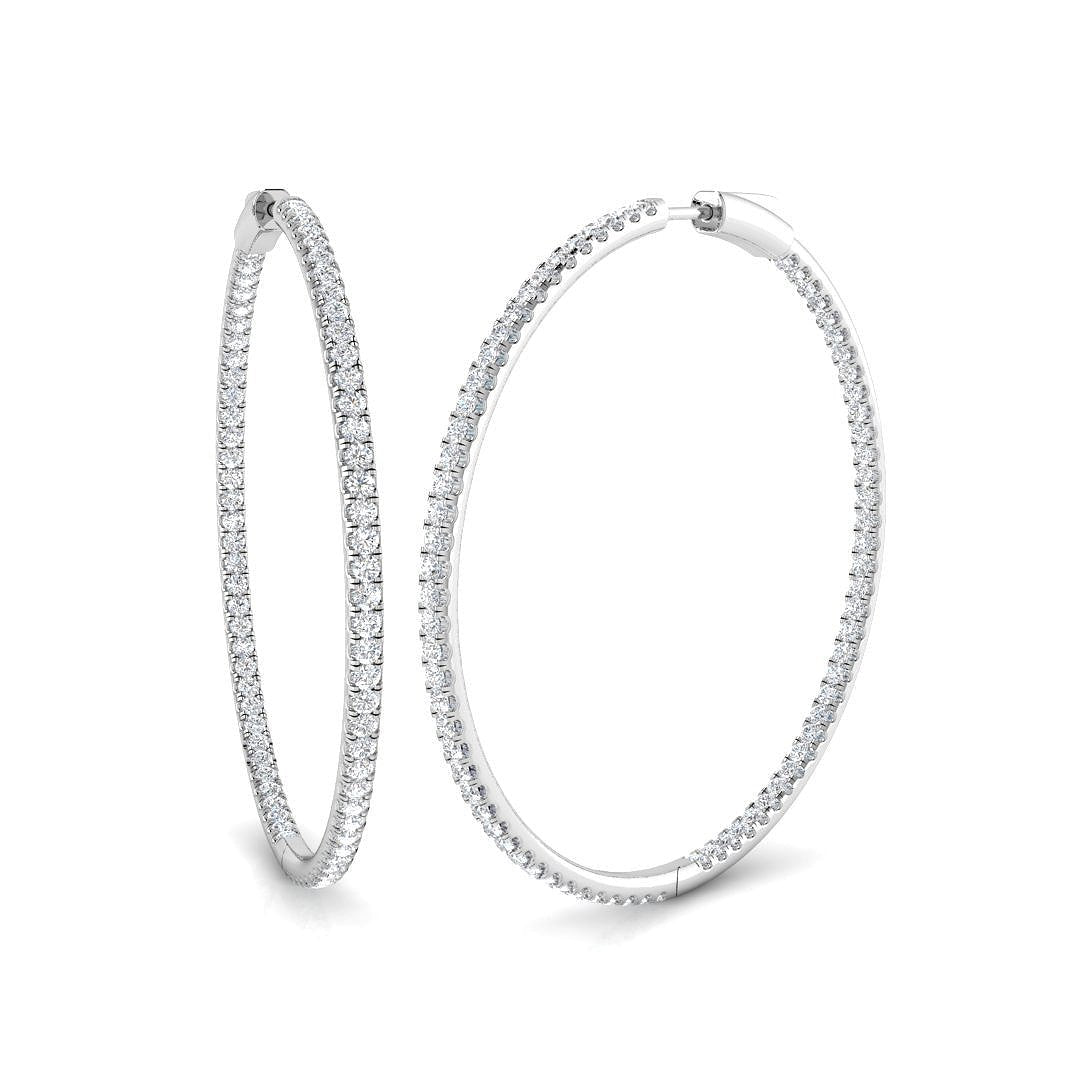 Diamond Claw Hoop Earrings 3.25ct G/SI Quality 18k White Gold 54.0mm - All Diamond
