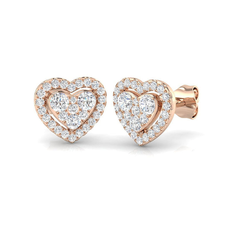 Aretes de corazón con halo de racimo de diamantes 0.65ct G/SI Oro rosado de 18k