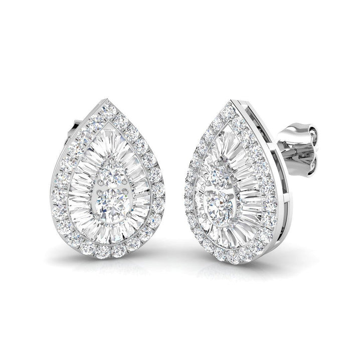 Aretes de pera con racimo de diamantes 1.30ct Calidad G/SI Oro blanco de 18k