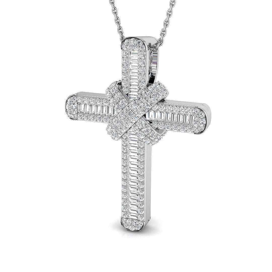 Diamond Cross Baguette & Round Diamonds 1.15ct in 9k White Gold - All Diamond