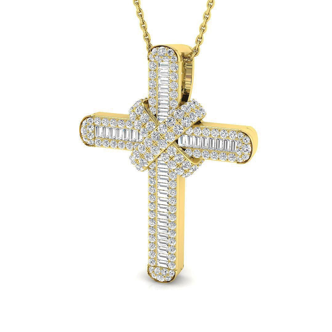 Diamond Cross Baguette & Round Diamonds 1.15ct In 9k Yellow Gold - All Diamond