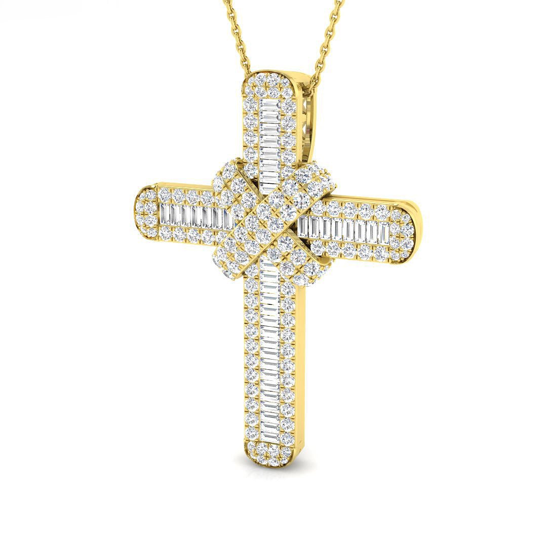 Diamond Cross Baguette & Round Diamonds 2.30ct In 9k Yellow Gold - All Diamond