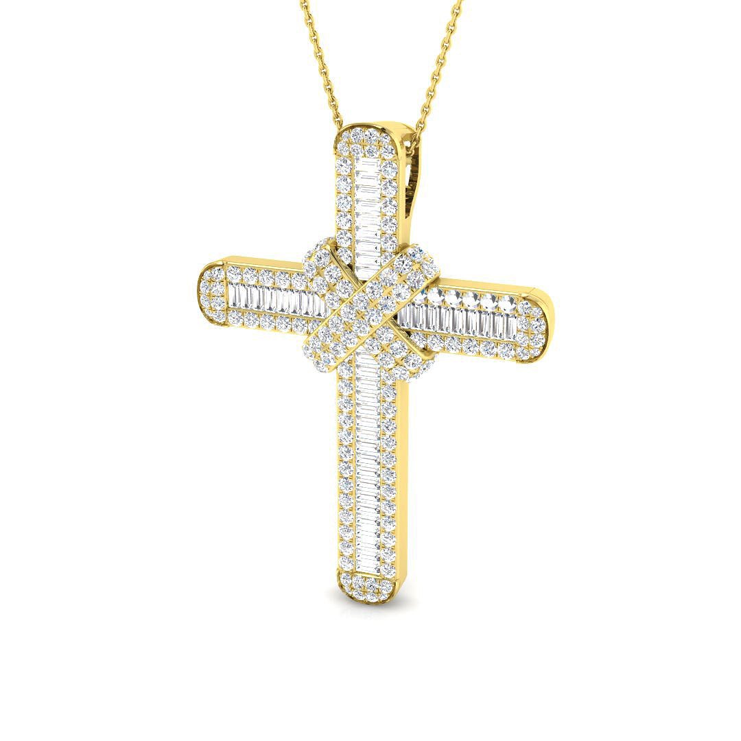 Diamond Cross Baguette & Round Diamonds 3.15ct In 18k Yellow Gold - All Diamond