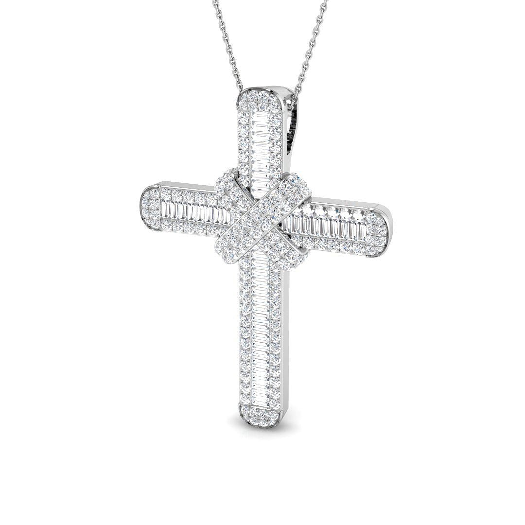 Diamond Cross Baguette & Round Diamonds 3.15ct In 9k White Gold - All Diamond