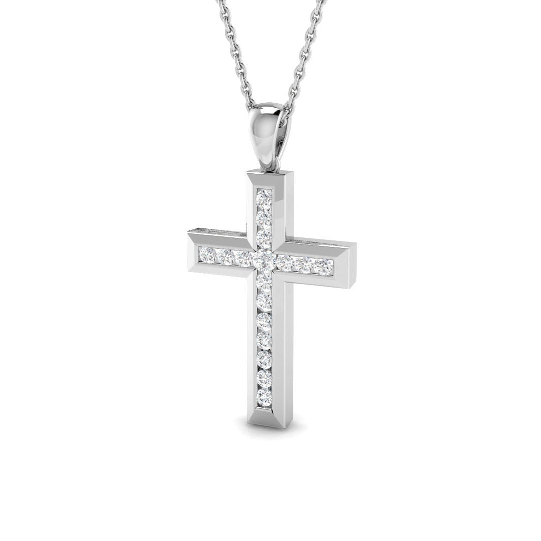 Diamond Cross Necklace with 0.11ct G/SI Quality Diamonds 9k White Gold - All Diamond