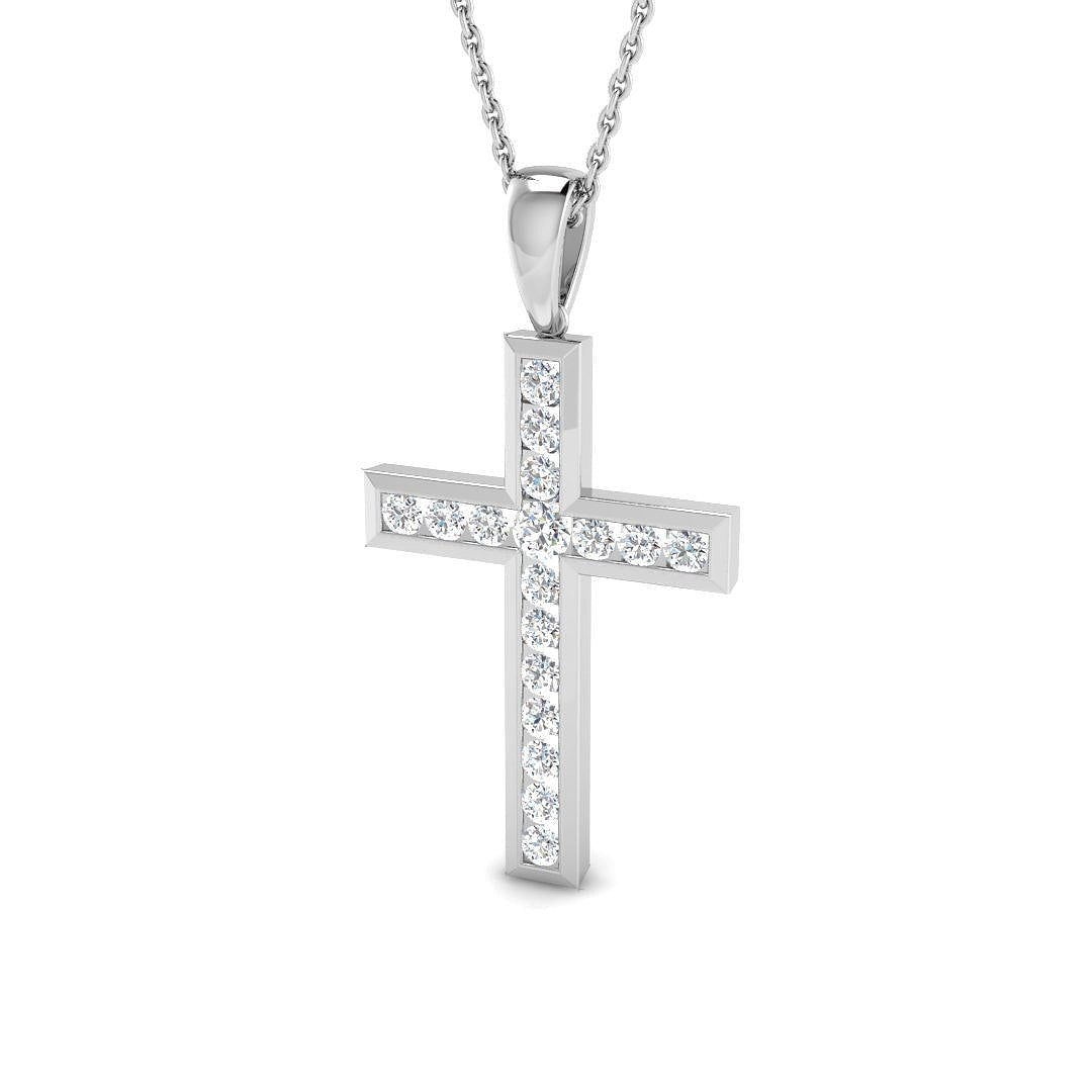 Diamond Cross Necklace with 0.50ct G/SI Diamonds in 9k White Gold - All Diamond