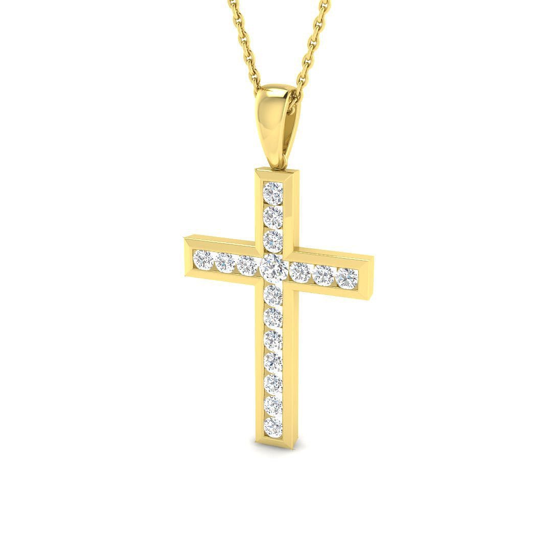 Diamond Cross Necklace with 1.00ct G/SI Diamonds in 9k Yellow Gold - All Diamond