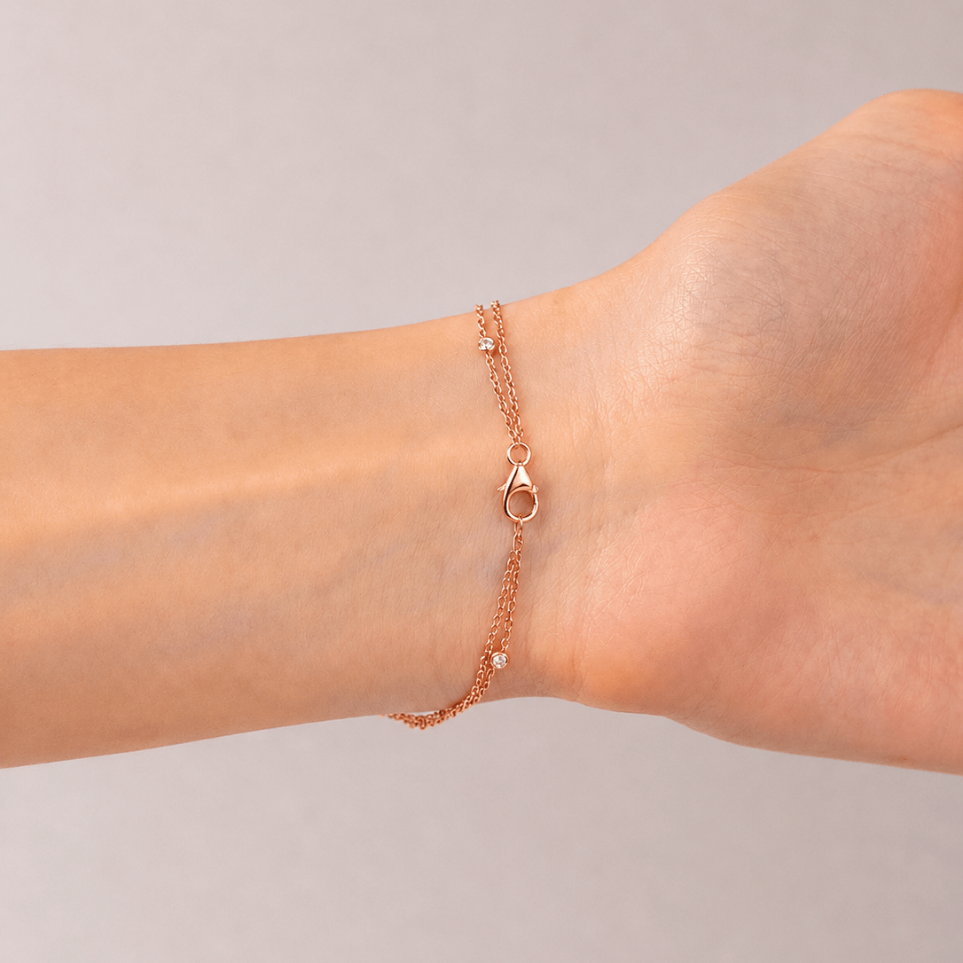 Diamond Double Chain Bracelet 0.25ct G/SI 18k Rose Gold - All Diamond