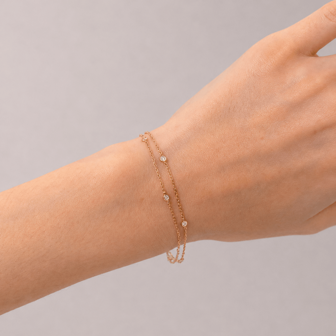 Diamond Double Chain Bracelet 0.25ct G/SI 18k Yellow Gold - All Diamond