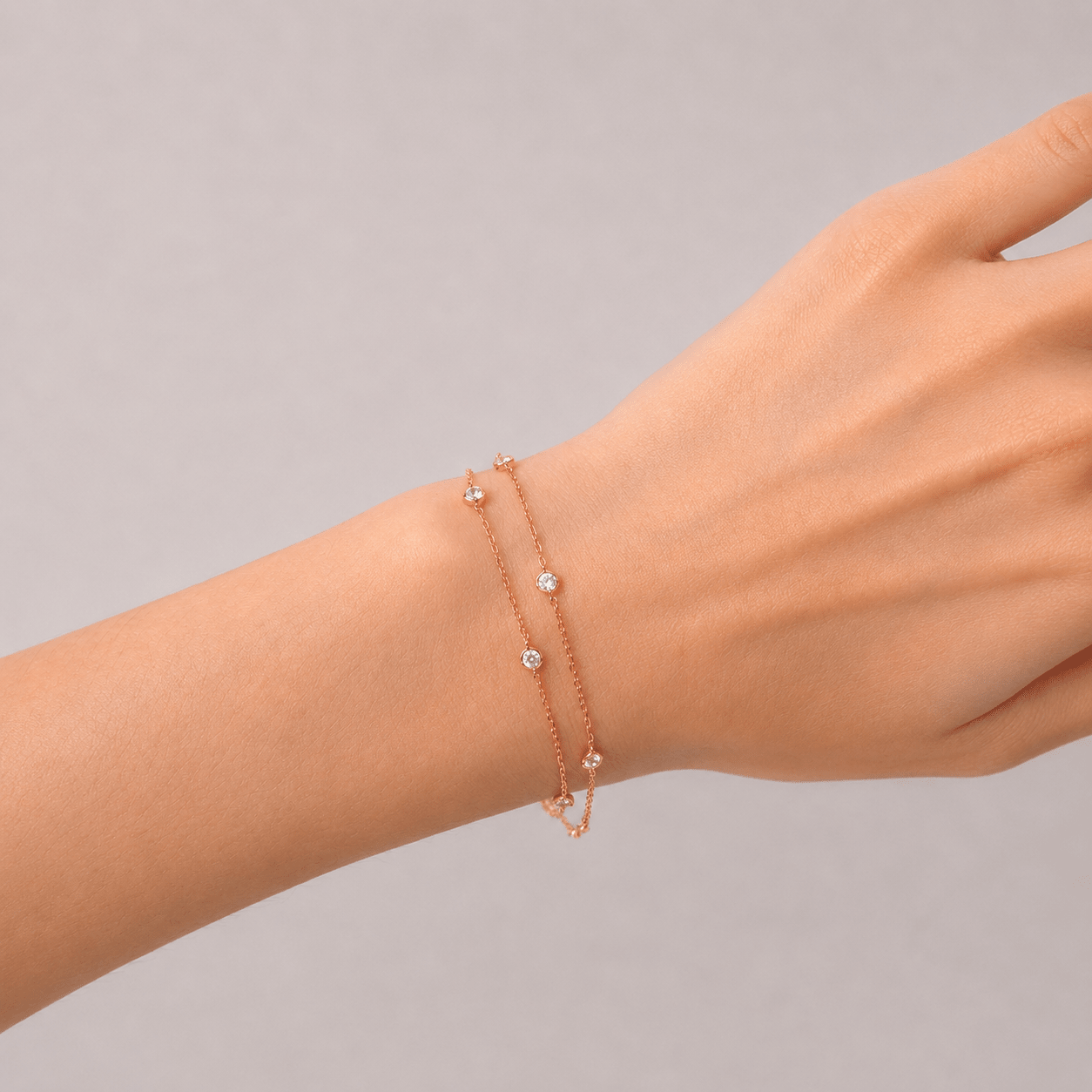 Diamond Double Chain Bracelet 0.85ct G/SI 18k Rose Gold - All Diamond