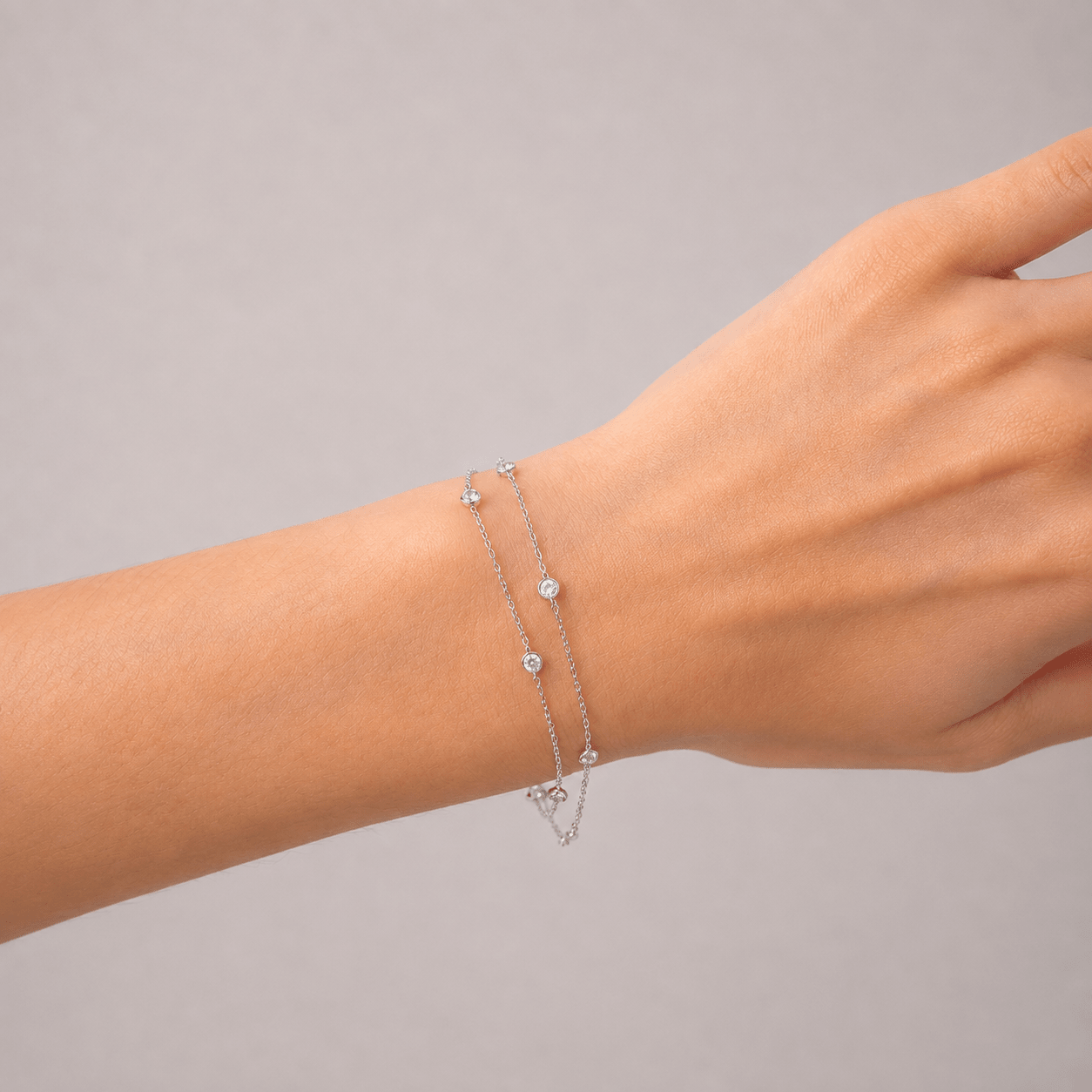 Diamond Double Chain Bracelet 0.85ct G/SI 18k White Gold - All Diamond