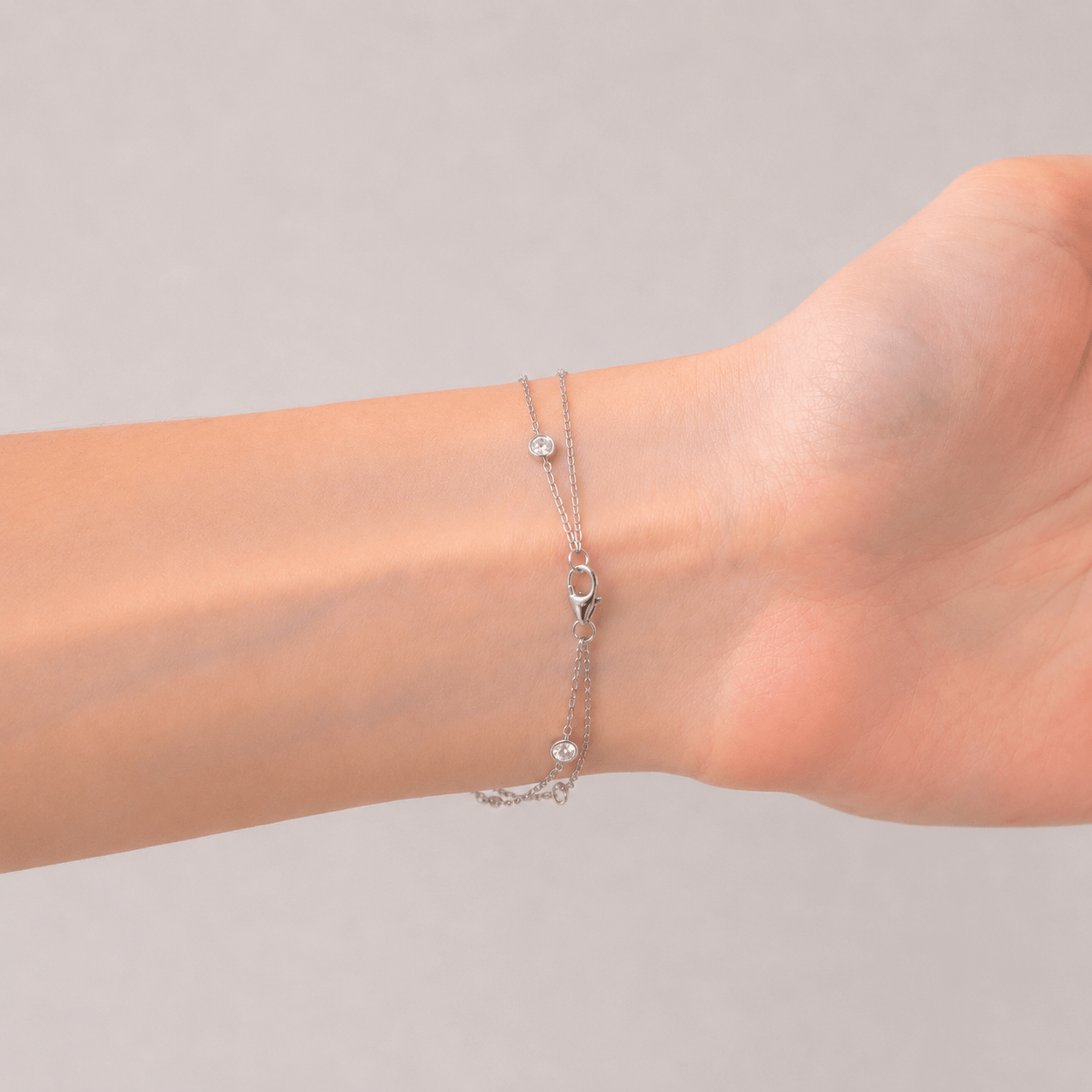 Diamond Double Chain Bracelet 0.85ct G/SI 18k White Gold - All Diamond