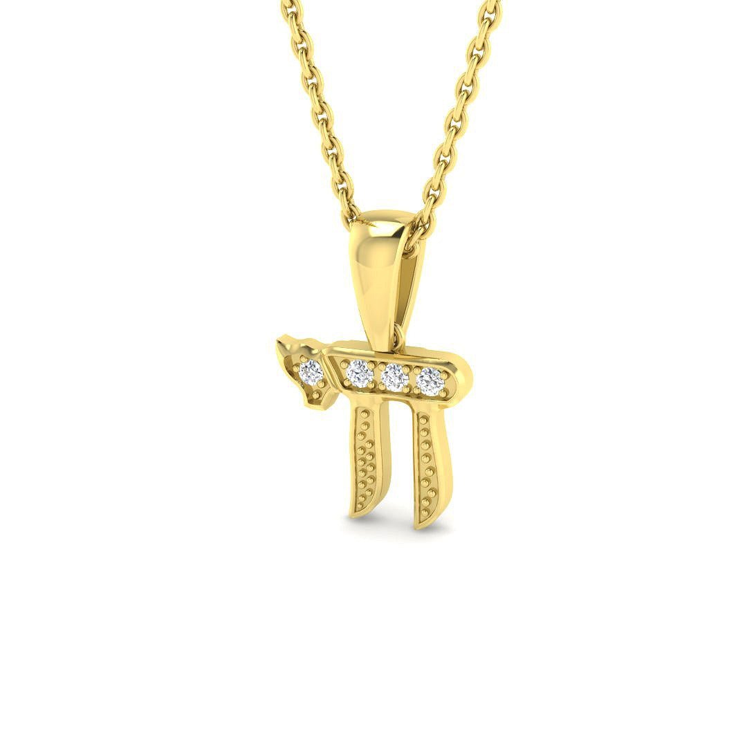 Diamond Hai (Chai) Pendant Necklace 0.03ct G/SI Quality 18k Yellow Gold - All Diamond