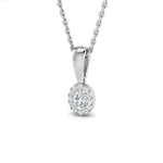 Diamond Halo Oval Pendant Necklace 0.15ct G/SI 9k White Gold - All Diamond