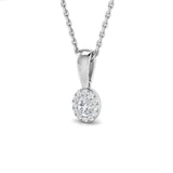 Diamond Halo Oval Pendant Necklace 0.15ct G/SI 9k White Gold - All Diamond