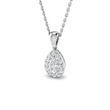 Diamond Halo Pear Pendant Necklace 0.35ct G/SI 9k White Gold - All Diamond