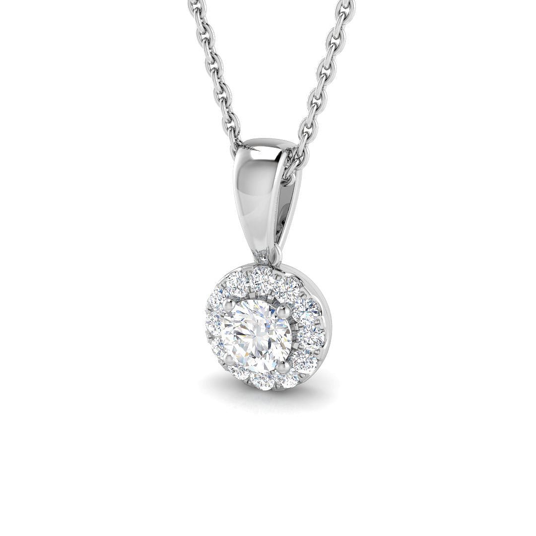 Diamond Halo Pendant Necklace 0.10ct G/SI Quality in 9k White Gold - All Diamond