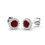 Diamond Halo Ruby Earrings 1.15ct Set in 9k White Gold - All Diamond