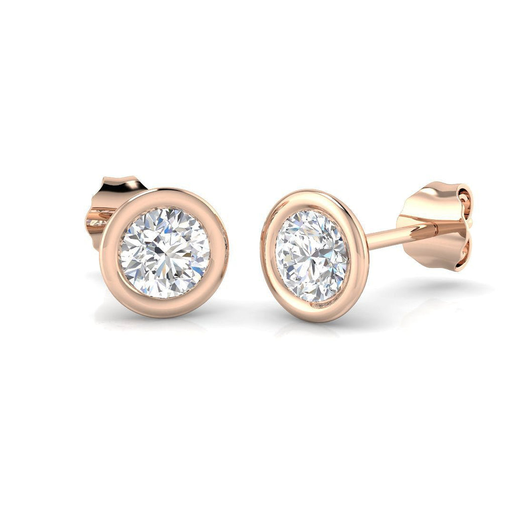 Diamond Rub Over Stud Earrings 0.75ct G/SI Quality in 18k Rose Gold - All Diamond