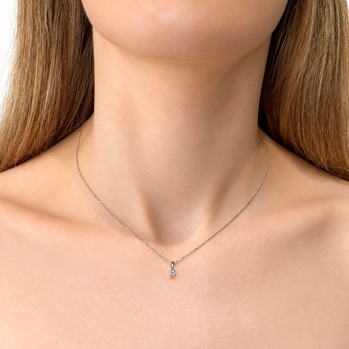 Diamond Solitaire Necklace 0.10ct G/SI in 18k White Gold - All Diamond