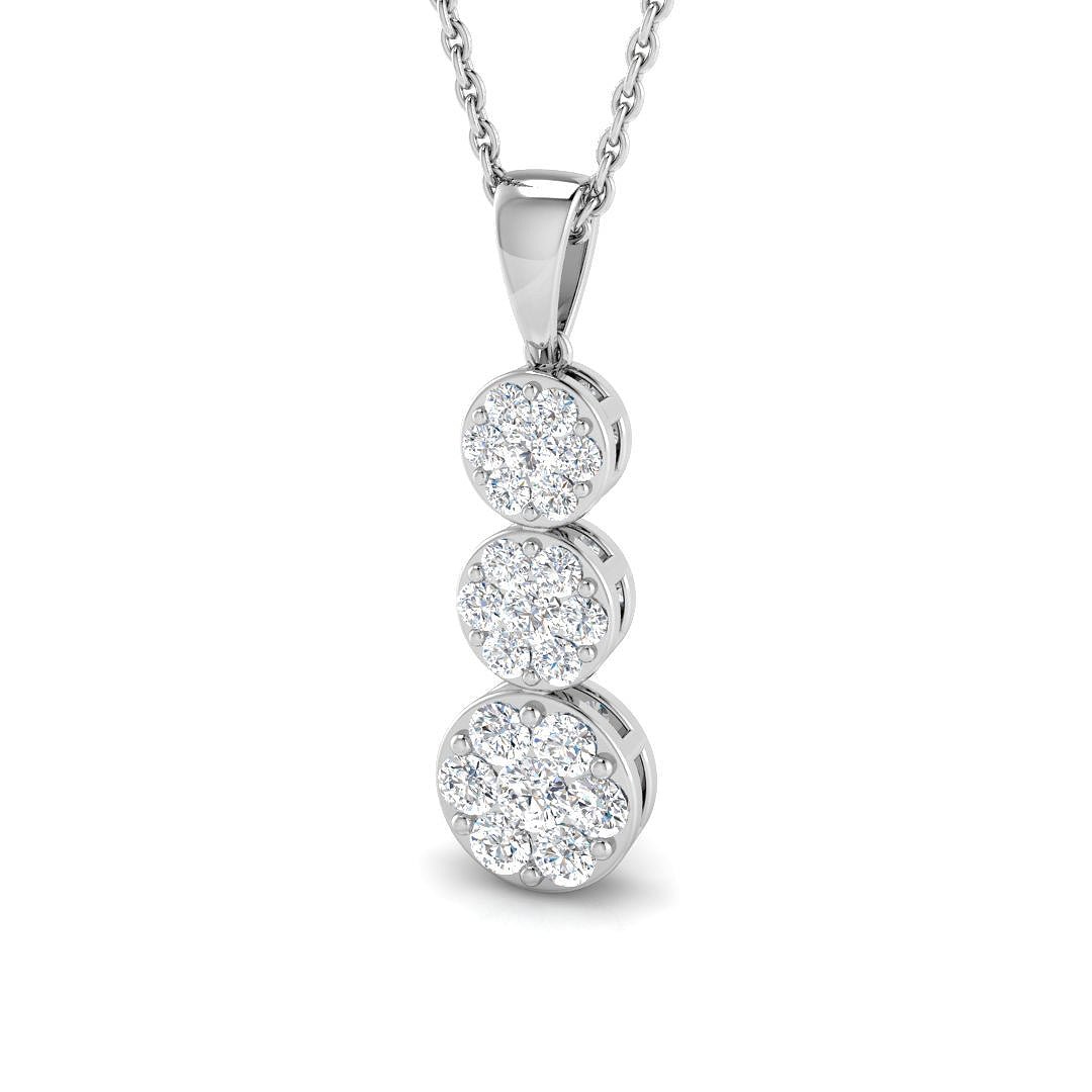 Diamond Trilogy Cluster Pendant Necklace 0.50ct G/SI 9k White Gold - All Diamond
