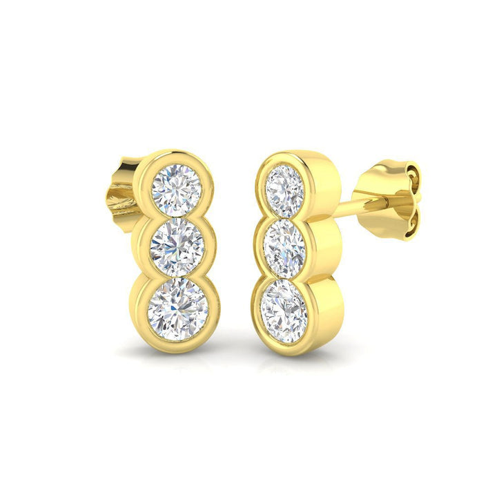 Trilogía de diamantes Rub Over Drop Aretes 1.00ct G/SI Oro amarillo de 18 k