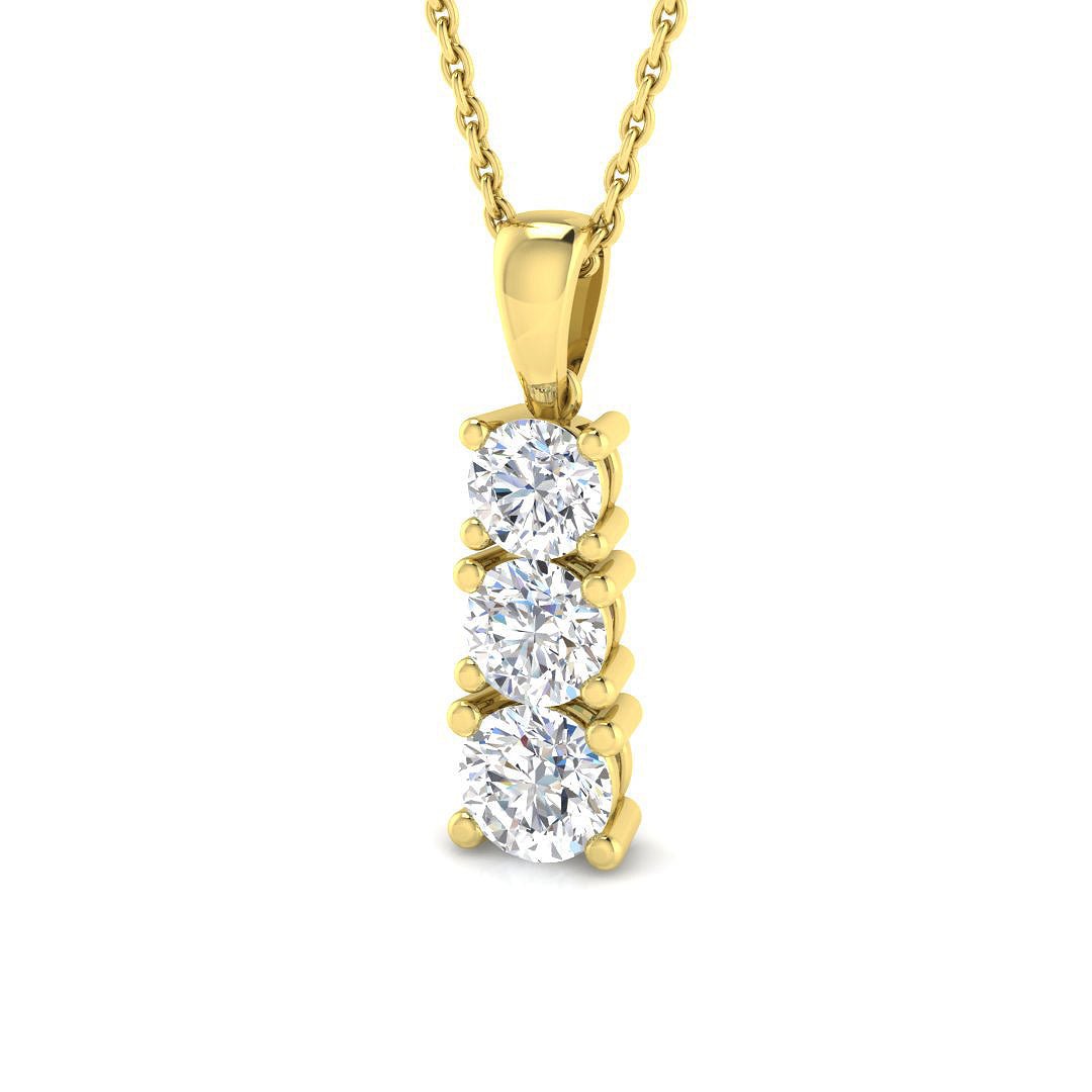 Drop Diamond Trilogy Pendant Necklace 1.00ct G/SI 9k Yellow Gold - All Diamond