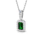 Emerald 0.70ct with Diamond Pendant Necklace in 9k White Gold - All Diamond